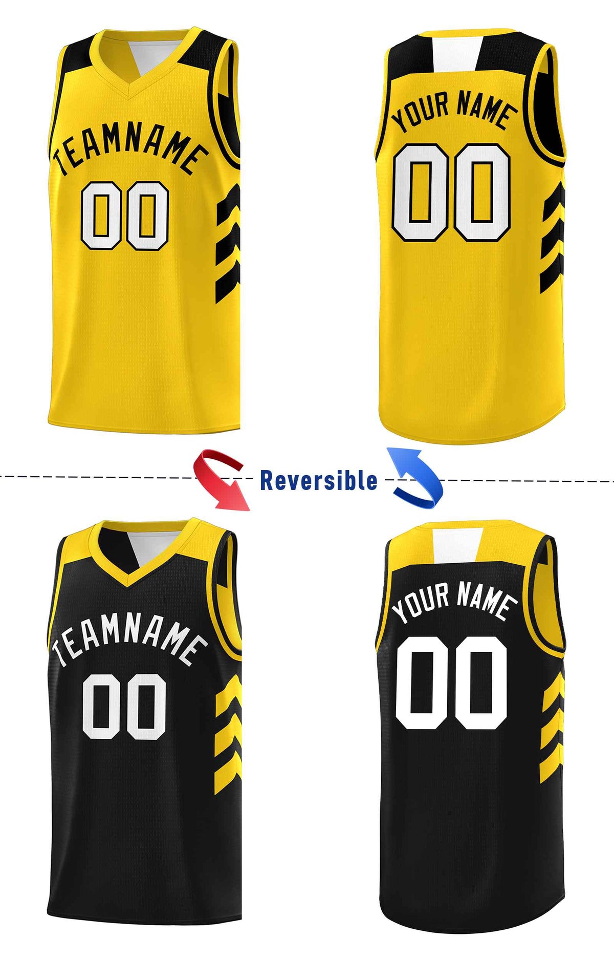 Custom Black Yellow Double Side Sets Men Basketball Jersey