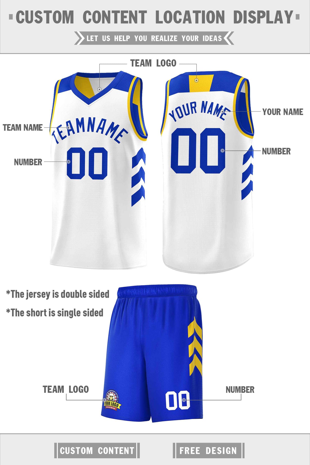 Custom Royal White Double Side Sets Men Basketball Jersey