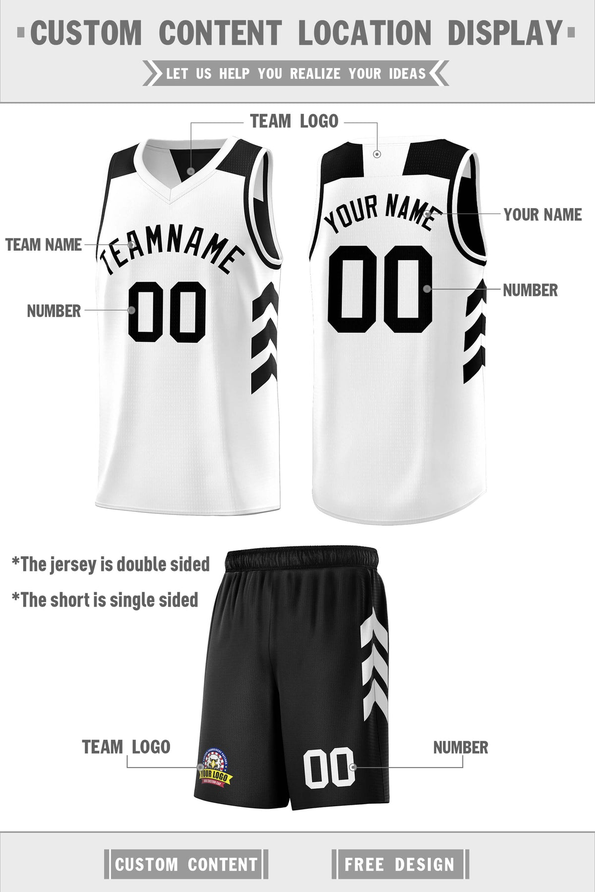 Custom Black White Double Side Sets Men Basketball Jersey