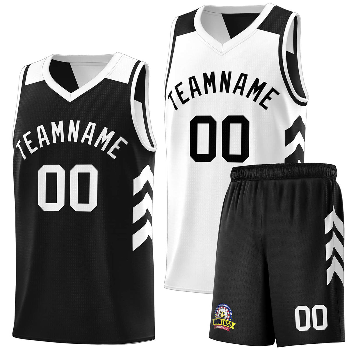 Custom Black White Double Side Sets Men Basketball Jersey