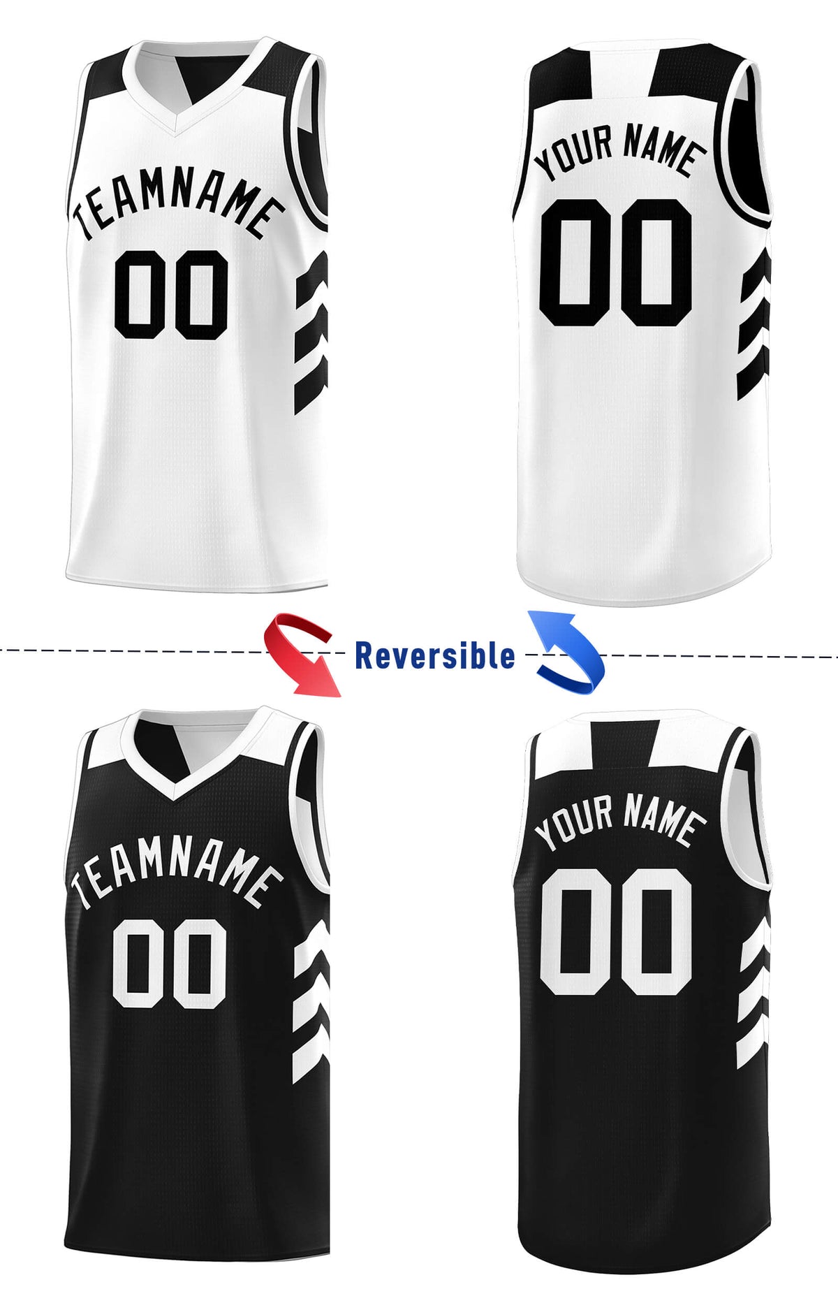 Custom Black White Double Side Sets Men Basketball Jersey