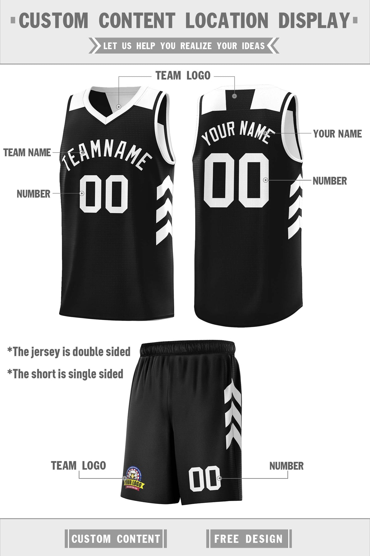 Custom Black White Double Side Sets Men Basketball Jersey