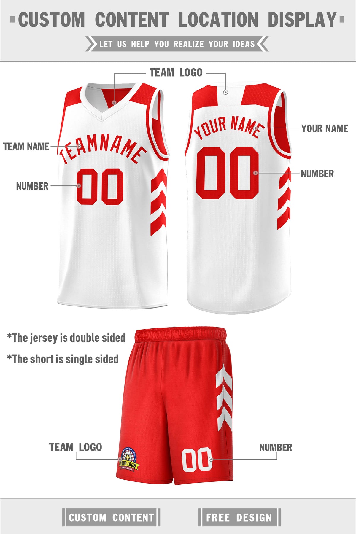 Custom White Red Double Side Sets Men Basketball Jersey