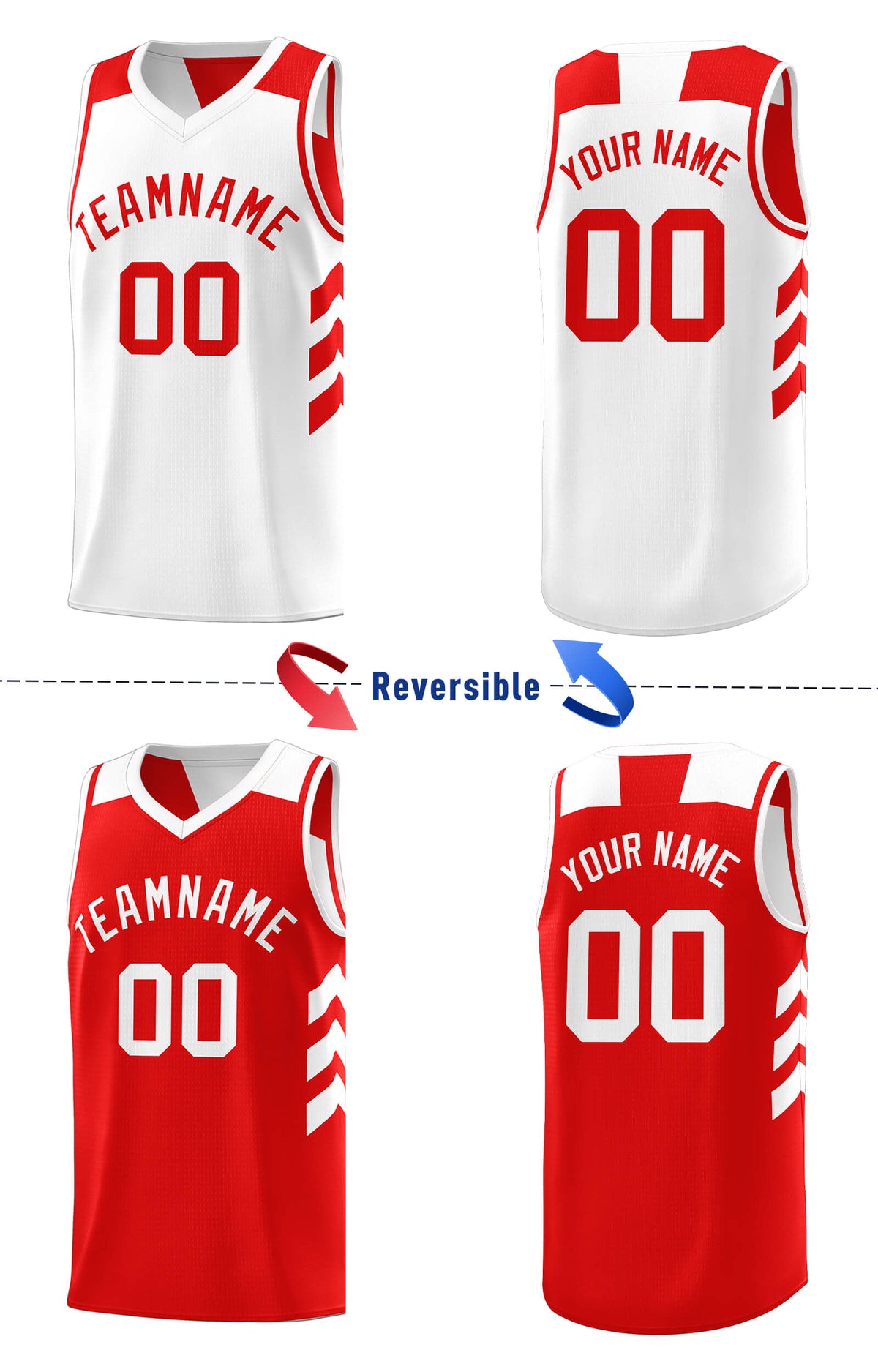 Custom White Red Double Side Sets Men Basketball Jersey