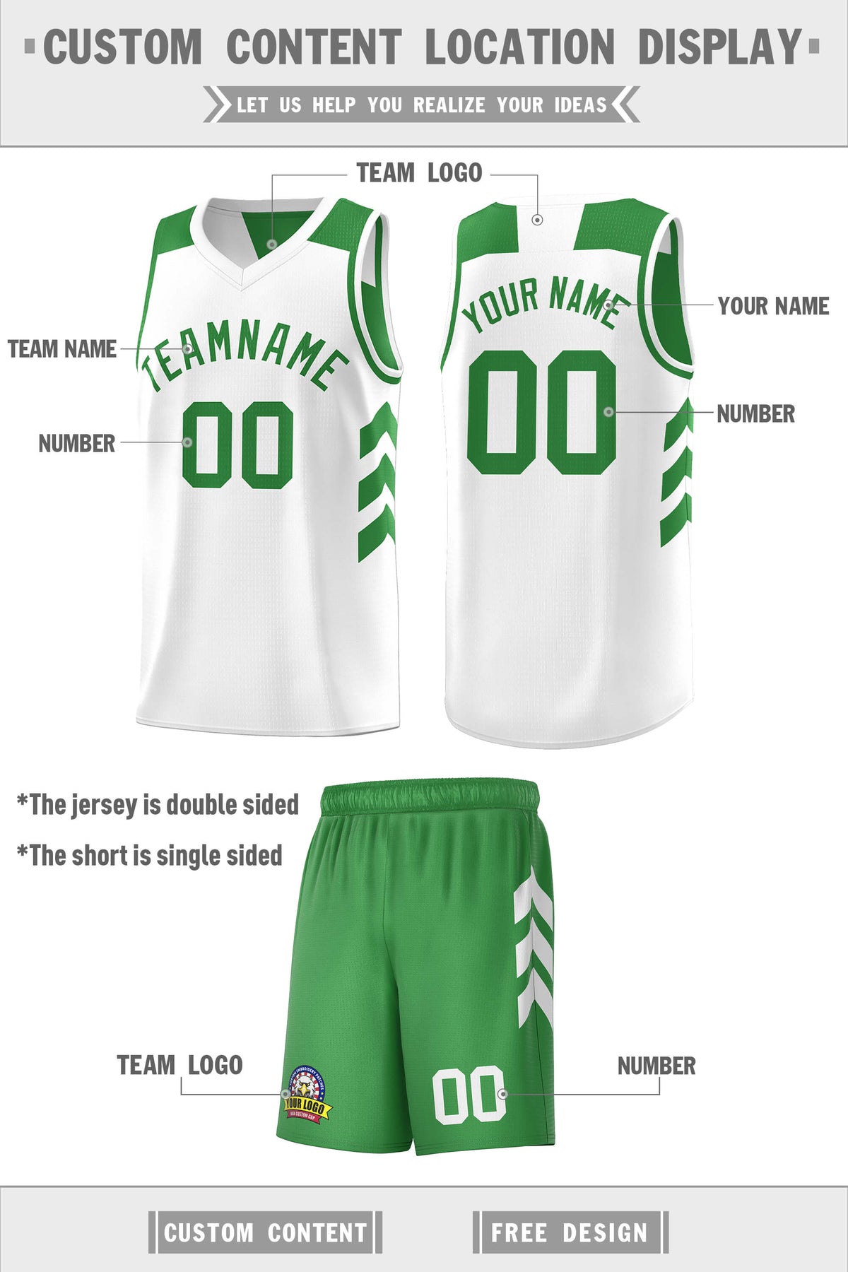 Custom White Green Double Side Sets Men Basketball Jersey