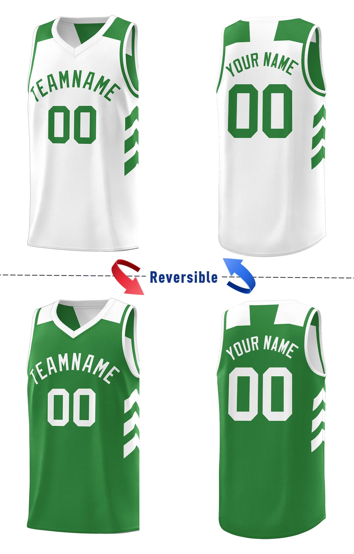 Custom White Green Double Side Sets Men Basketball Jersey