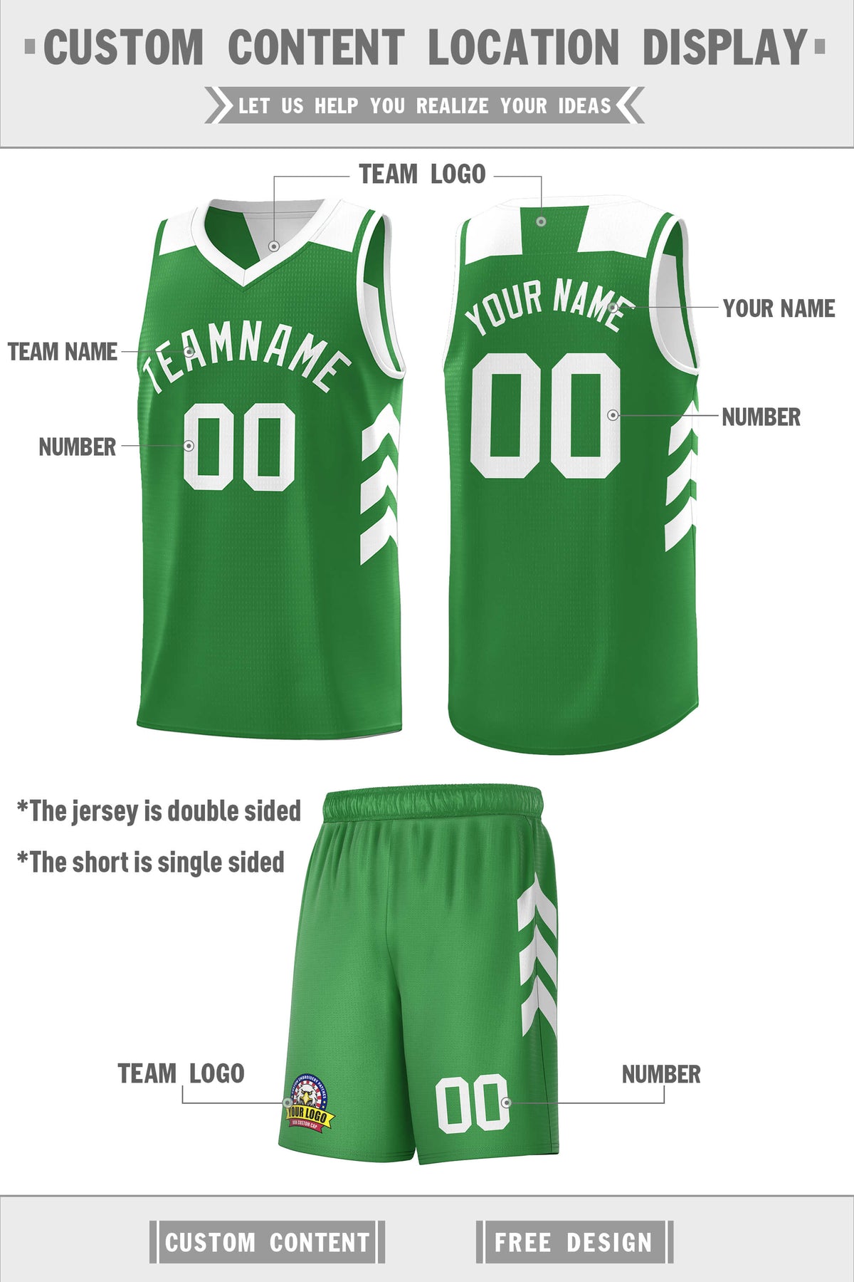 Custom White Green Double Side Sets Men Basketball Jersey