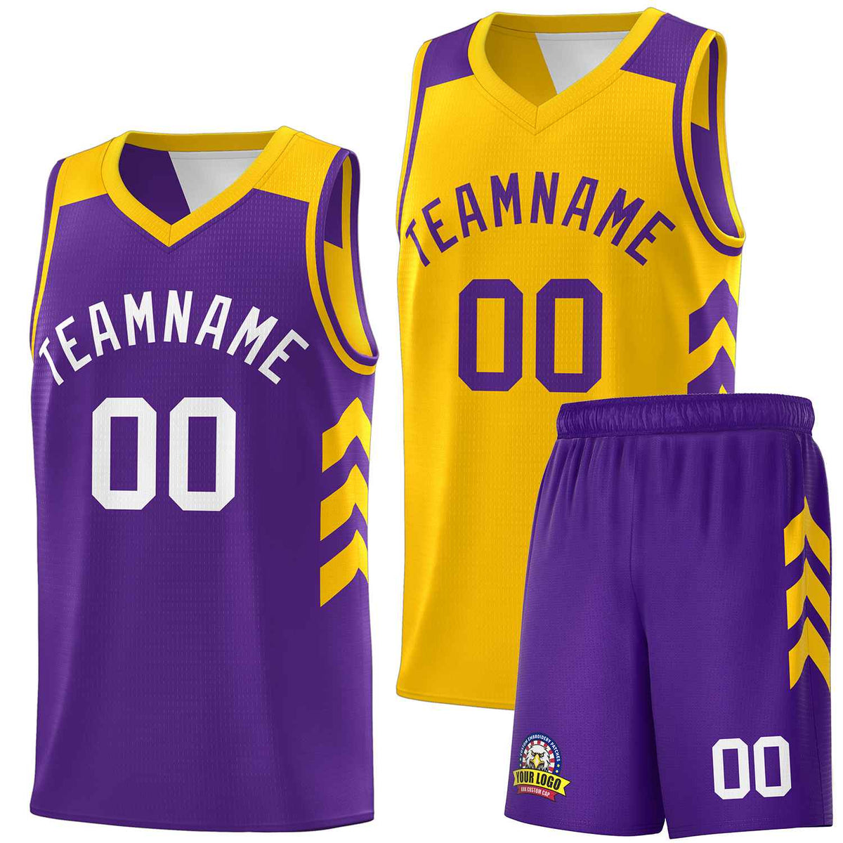 Custom Purple Yellow Double Side Sets Personalized Basketball Jersey