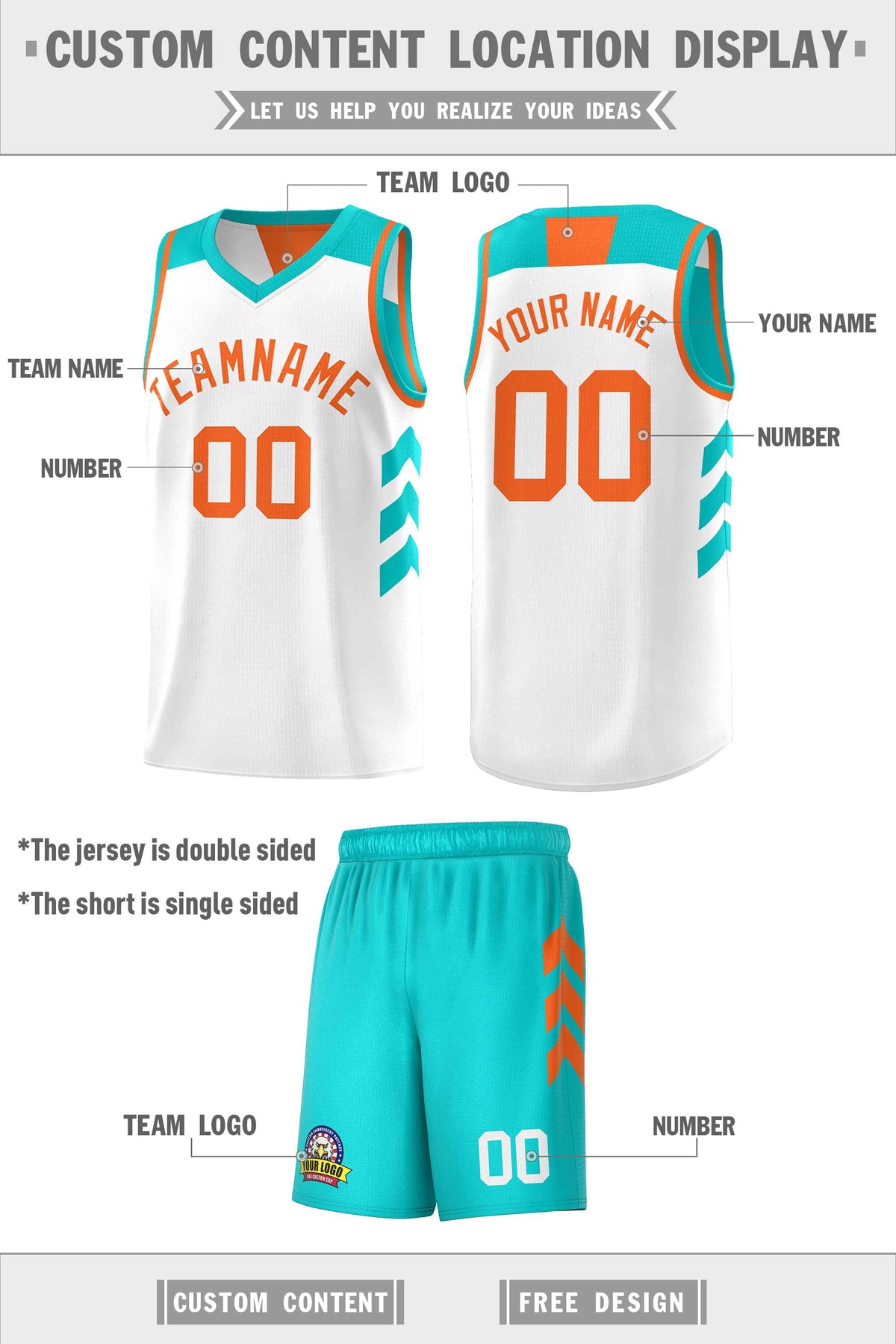 Custom Teal White Double Side Sets Personalized Basketball Jersey