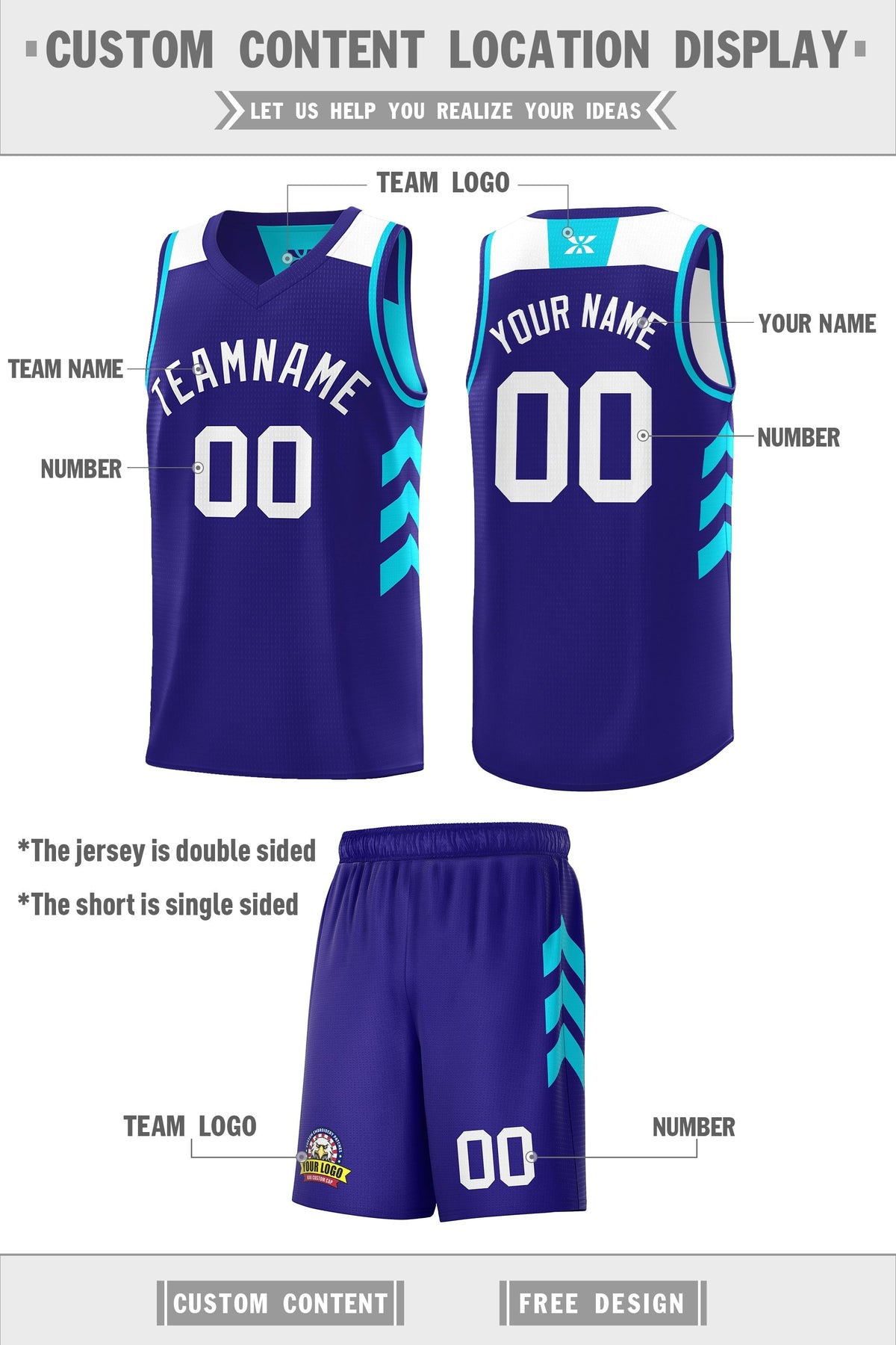 Custom Purple Aqua Double Side Sets Personalized Basketball Jersey