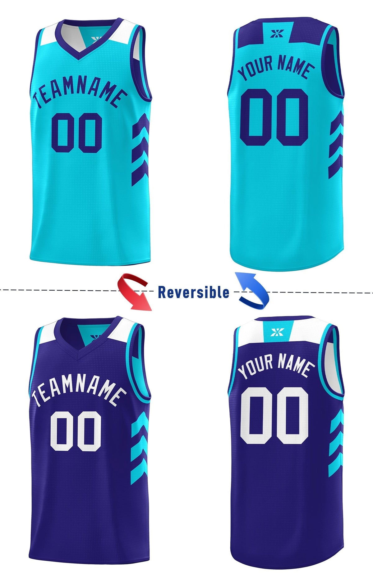 Custom Purple Aqua Double Side Sets Personalized Basketball Jersey