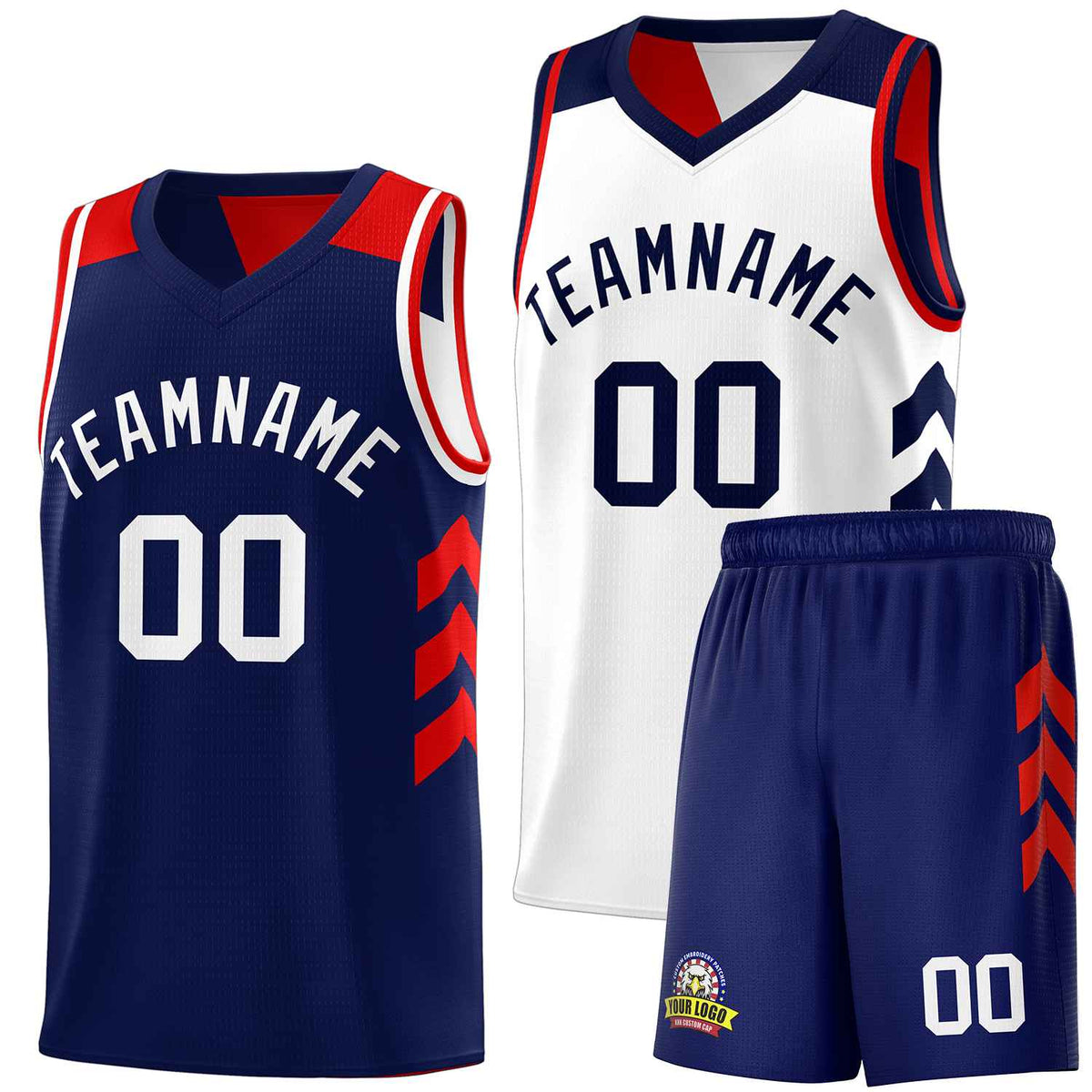 Custom Navy White-Red Double Side Sets Personalized Basketball Jersey