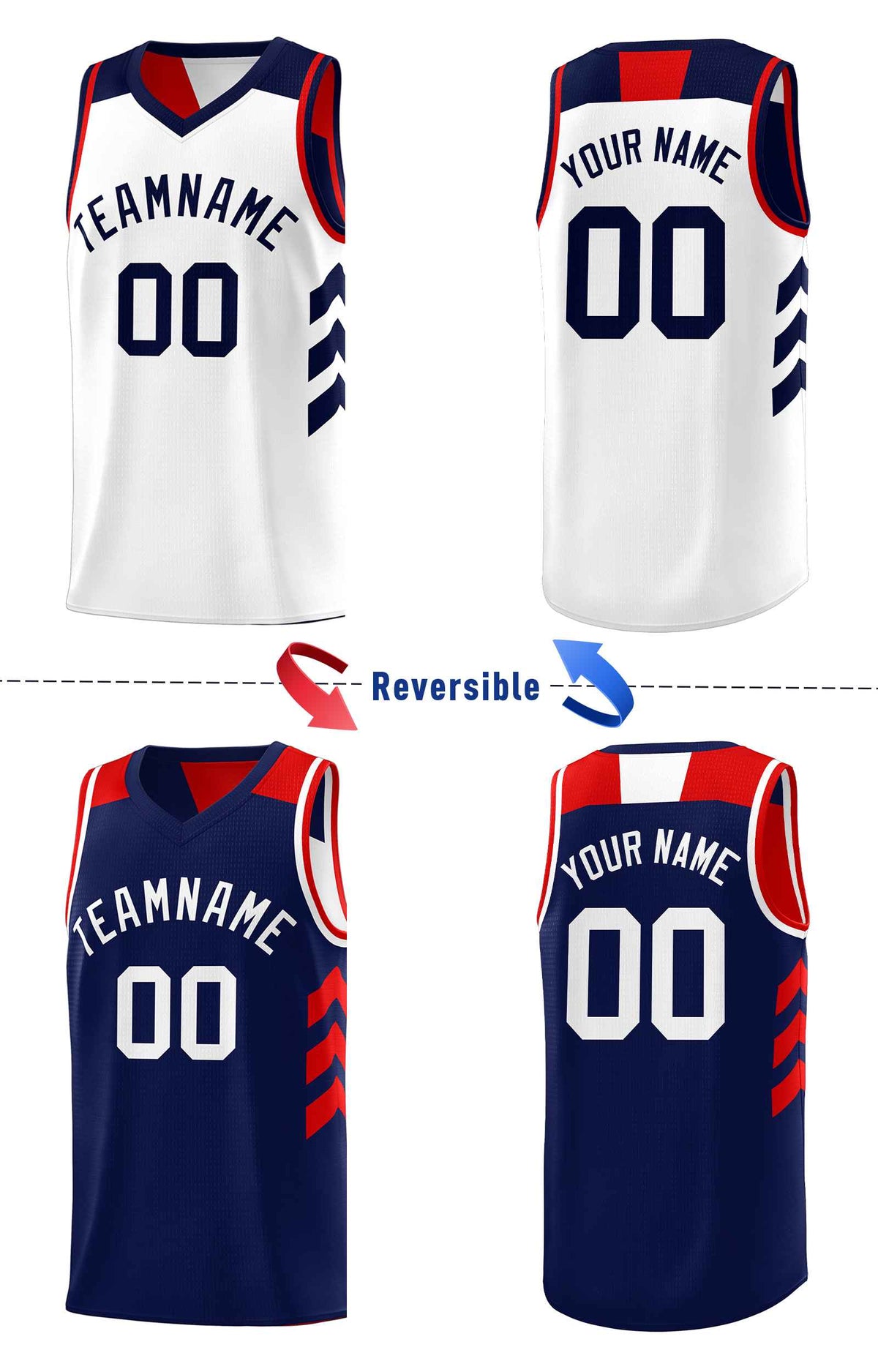 Custom Navy White-Red Double Side Sets Personalized Basketball Jersey