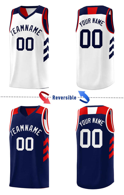 Custom Navy White-Red Double Side Sets Basketball Jersey