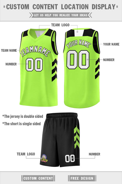 Custom Black Neon Green-White Double Side Sets Basketball Jersey