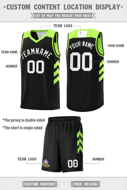 Custom Black Neon Green-White Double Side Sets Basketball Jersey