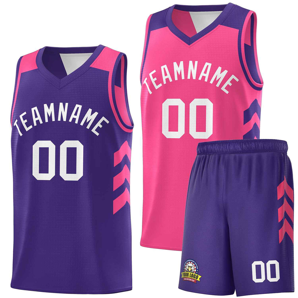 Custom Pink Purple-White Double Side Sets Personalized Basketball Jersey