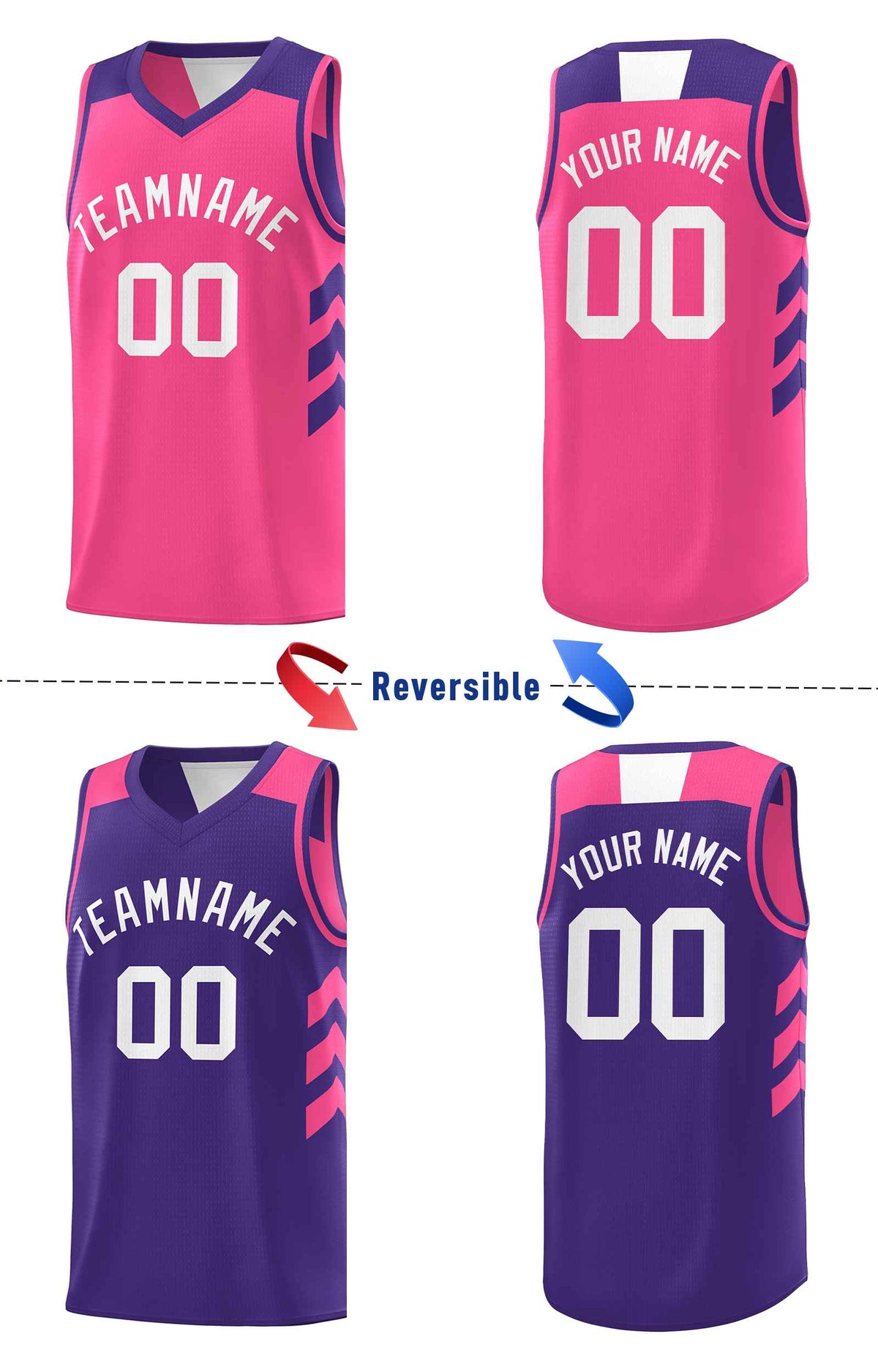 Custom Pink Purple-White Double Side Sets Personalized Basketball Jersey