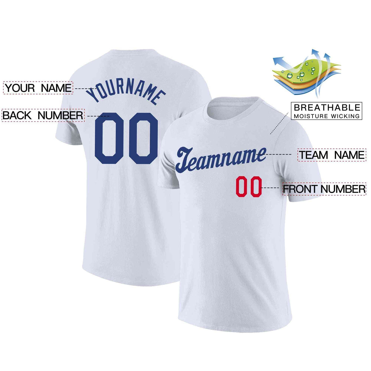 Custom White Royal Classic Style Crew neck T-Shirts Full Sublimated
