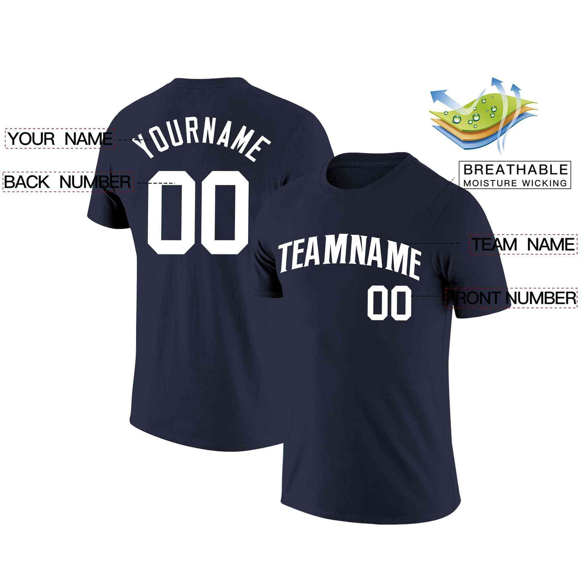 Custom Navy White Classic Style Crew neck T-Shirts Full Sublimated