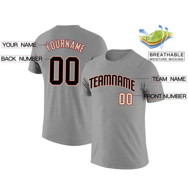 Custom Gray Black-Red Classic Style Crew neck T-Shirts Full Sublimated