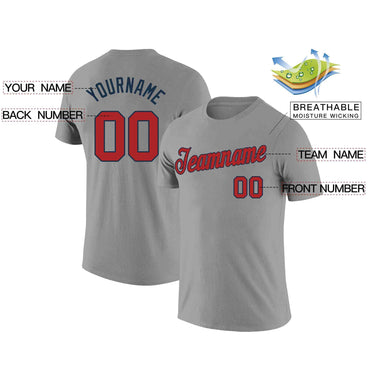 Custom Gray Red-Navy Classic Style Crew neck T-Shirts Full Sublimated