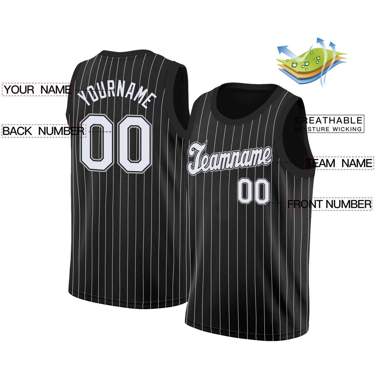 Custom Black White Black Stripe Fashion Tops Breathable Basketball Jersey