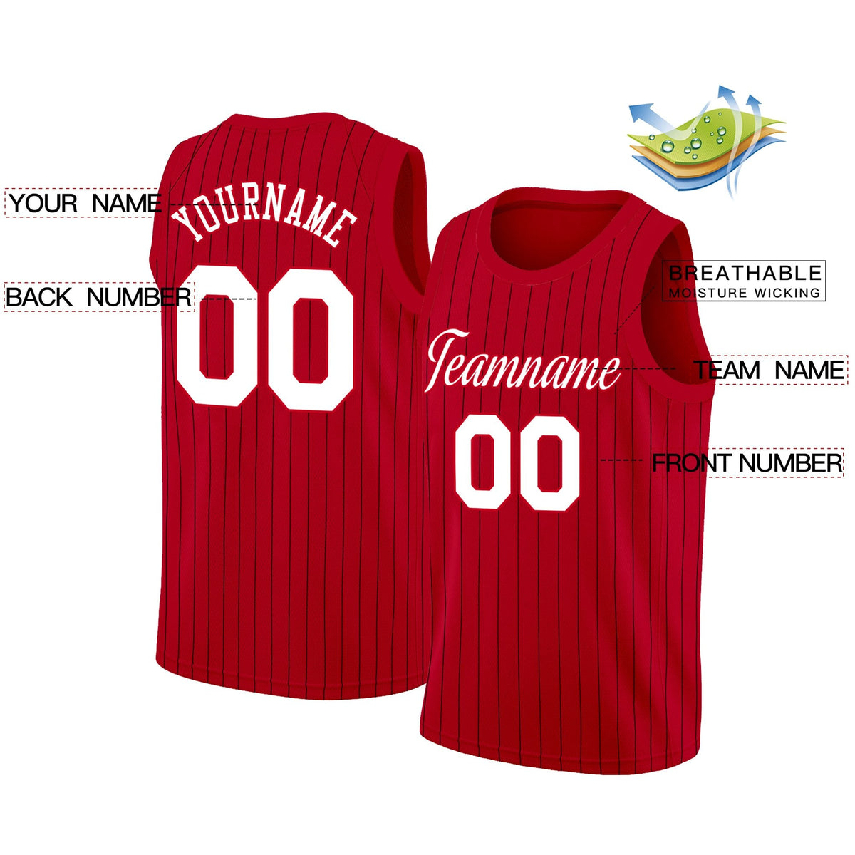 Custom Red White Stripe Fashion Tops Men/Boy Basketball Jersey
