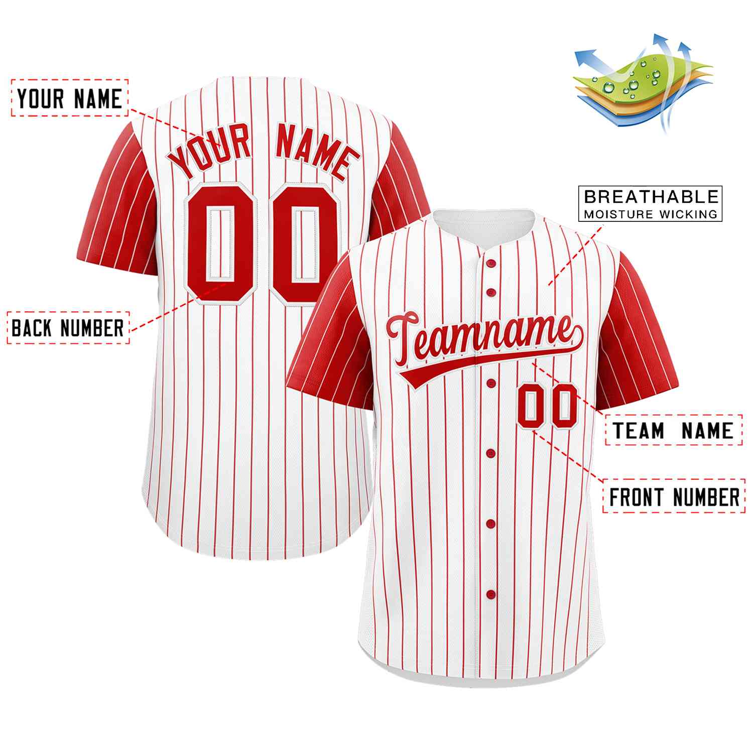Custom White Red Stripe Fashion Raglan Sleeves Authentic Baseball Jersey