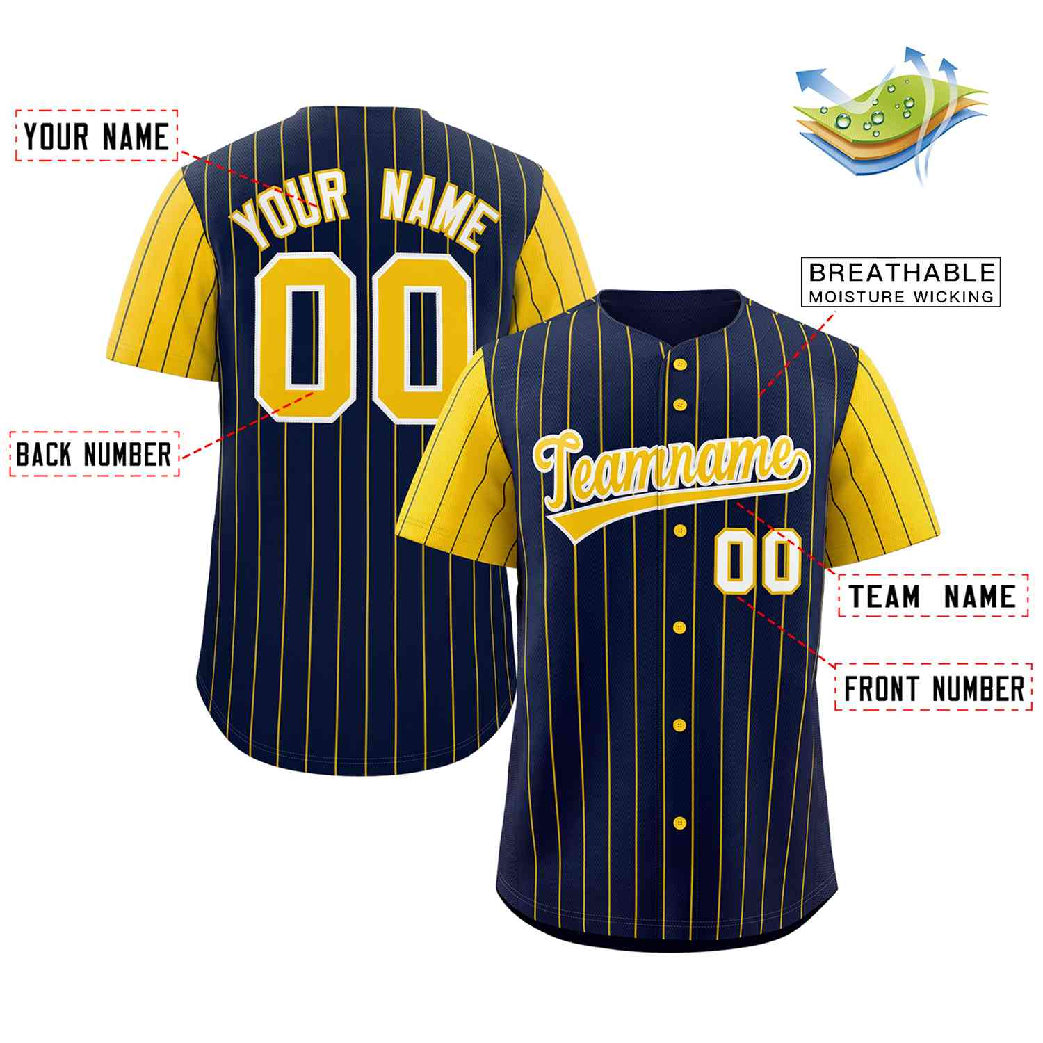 Custom Navy Gold-White Stripe Fashion Raglan Sleeves Authentic Baseball Jersey