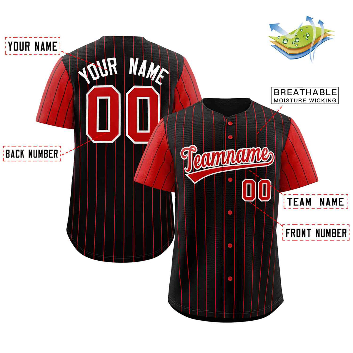 Custom Black Red-White Stripe Fashion Raglan Sleeves Authentic Baseball Jersey
