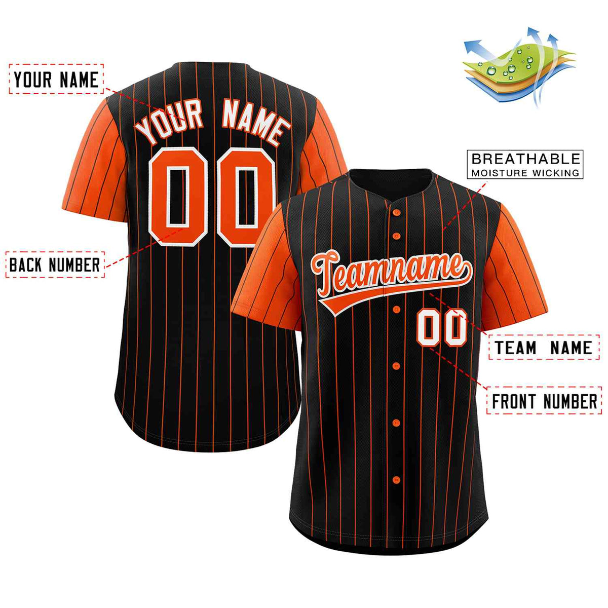 Custom Black Orange-White Stripe Fashion Raglan Sleeves Authentic Baseball Jersey