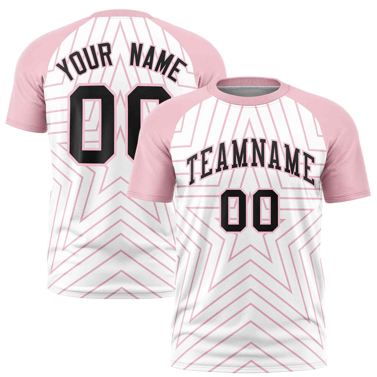 Custom White Light Pink Personalized Star Pattern Raglan Sleeves Performance T-Shirt