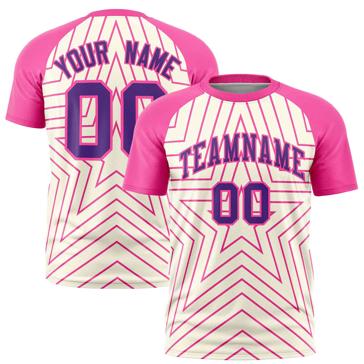 Custom Cream Pink Personalized Star Pattern Raglan Sleeves Performance T-Shirt