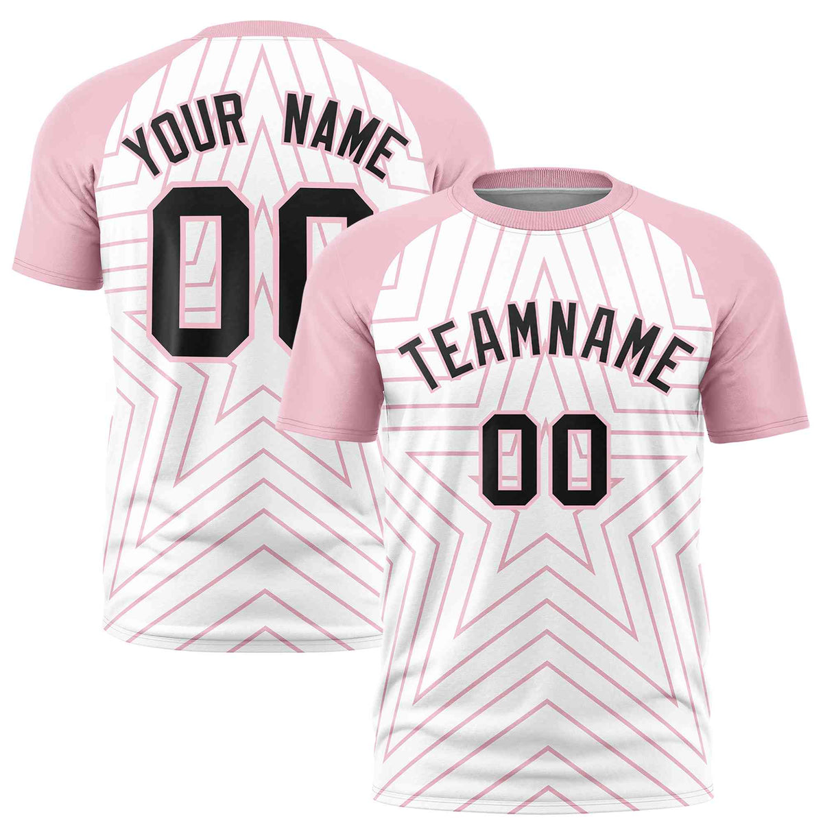 Custom White Light Pink Personalized Star Pattern Raglan Sleeves Performance T-Shirt