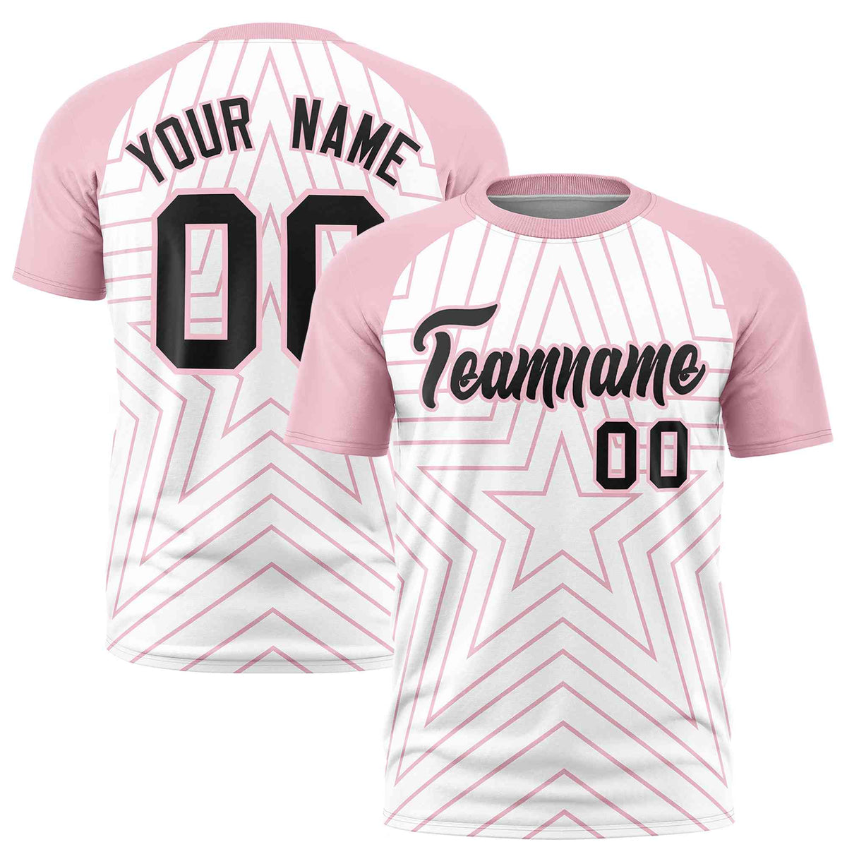Custom White Light Pink Personalized Star Pattern Raglan Sleeves Performance T-Shirt