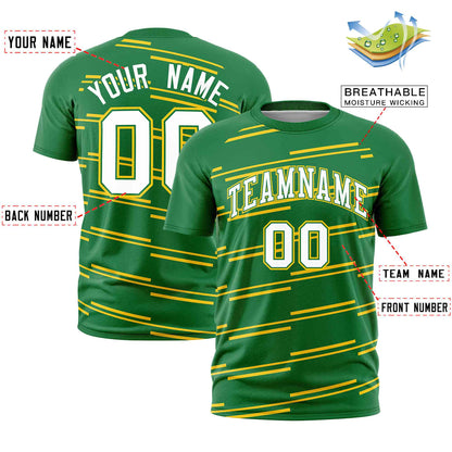 Custom Kelly Green Gold Personalized Slanting Line Graffiti Pattern Performance T-Shirt