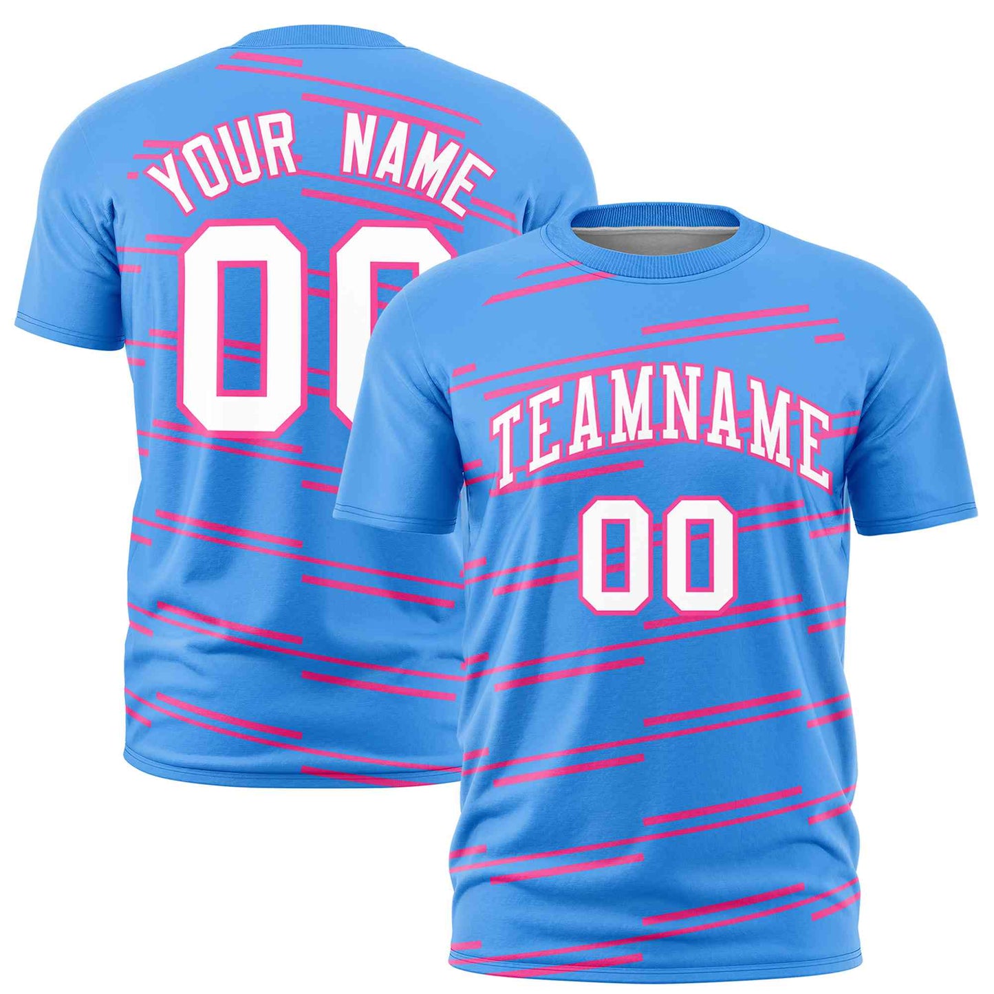 Custom Powder Blue Pink Personalized Slanting Line Graffiti Pattern Performance T-Shirt