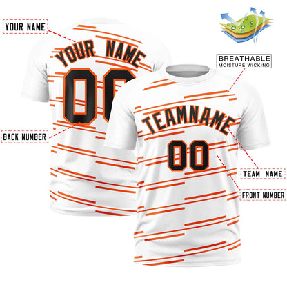 Custom White Orange Personalized Slanting Line Graffiti Pattern Performance T-Shirt