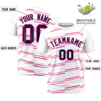 Custom White Pink Personalized Slanting Line Graffiti Pattern Performance T-Shirt