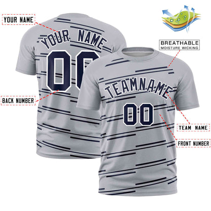 Custom Gray Navy Personalized Slanting Line Graffiti Pattern Performance T-Shirt
