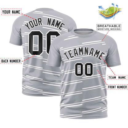 Custom Gray White Personalized Slanting Line Graffiti Pattern Performance T-Shirt