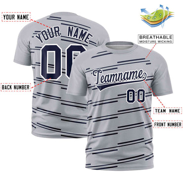 Custom Gray Navy Personalized Slanting Line Graffiti Pattern Performance T-Shirt
