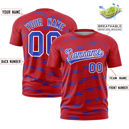 Custom Red Royal Personalized Slanting Line Graffiti Pattern Performance T-Shirt