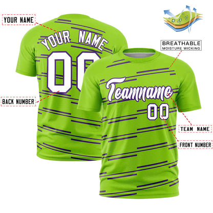 Custom Neon Green Purple Personalized Slanting Line Graffiti Pattern Performance T-Shirt