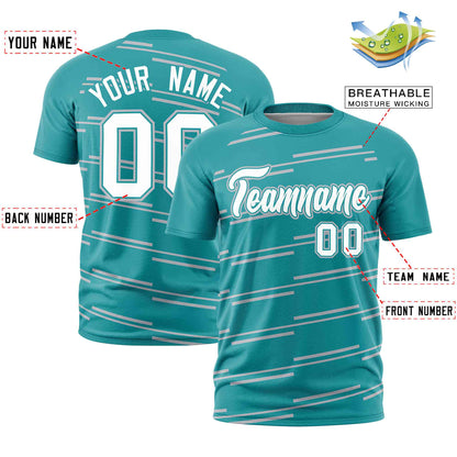 Custom Aqua Gray Personalized Slanting Line Graffiti Pattern Performance T-Shirt