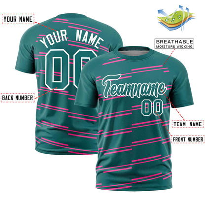 Custom Aqua Pink Personalized Slanting Line Graffiti Pattern Performance T-Shirt