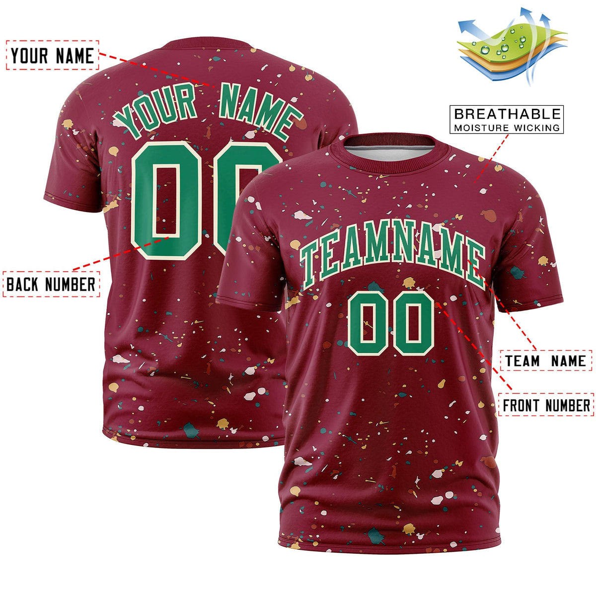 Custom Crimson Kelly Green Cream Spray Painting Graffiti Pattern Personalization T-shirt| KXKSHOP