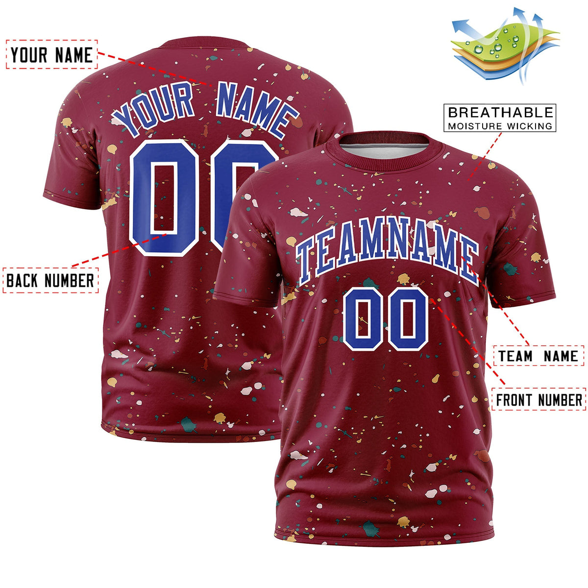 Custom Crimson Royal Blue White Spray Painting Graffiti Pattern Personalization T-shirt| KXKSHOP