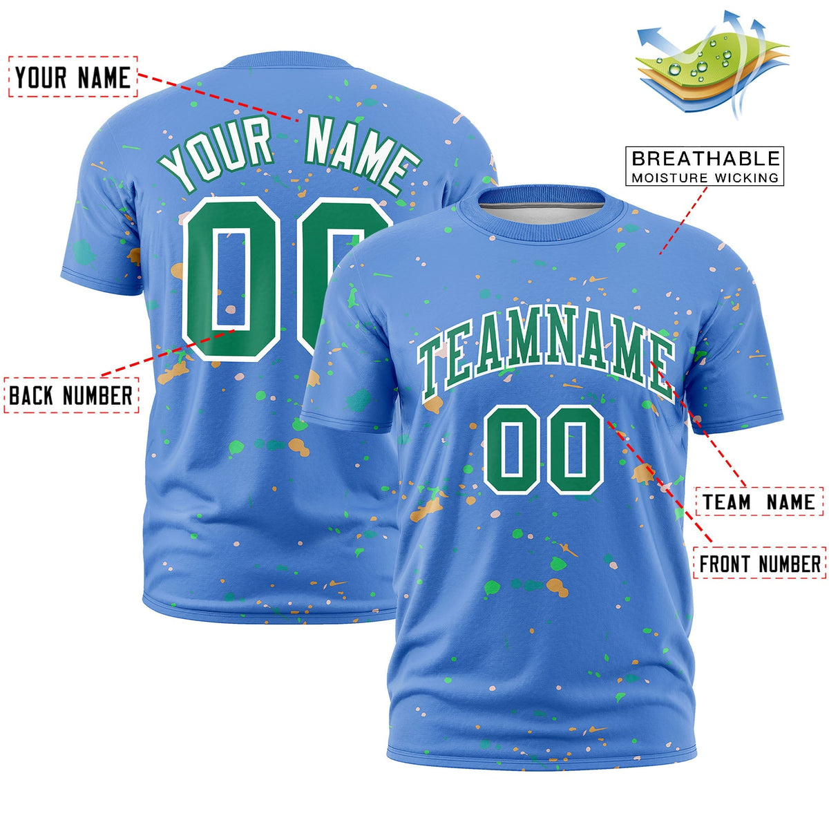 Custom Light Blue Kelly Green White Spray Painting Graffiti Pattern Personalization T-shirt| KXKSHOP